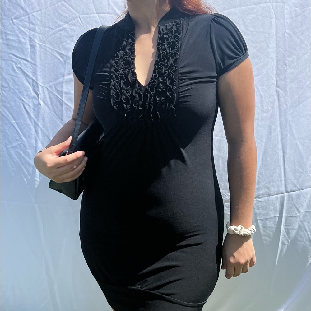 Black Deep V Mini Dress